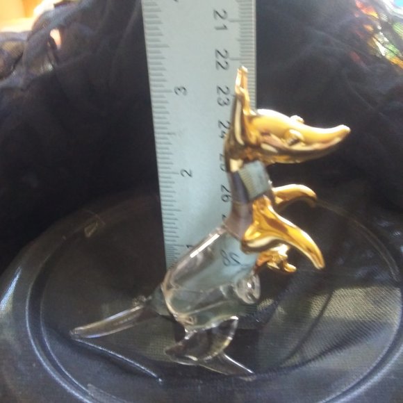 Glass kangaroo with a baby joey in the pouch clear glass with gold accents - Picture 12 of 15